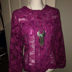 RASPBERRY SHEER LACE SHIRT/JACKET